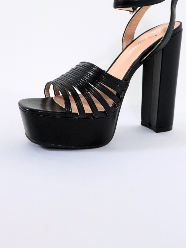 Sandalias tiras con tacon grueso -mujer-