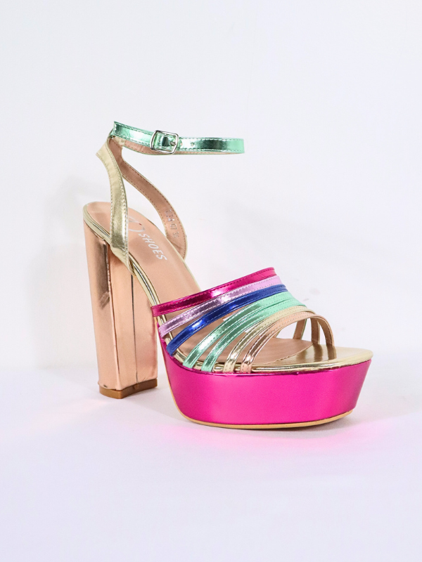 Sandalias tiras con tacon grueso -mujer-