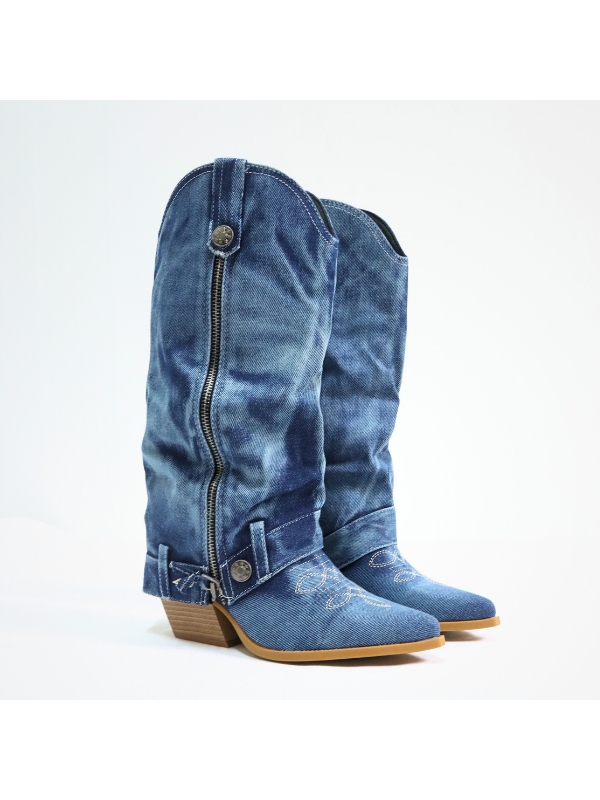 Botas altas de moda en denim con...