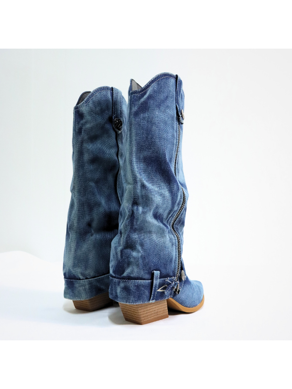 Botas altas de moda en denim con...