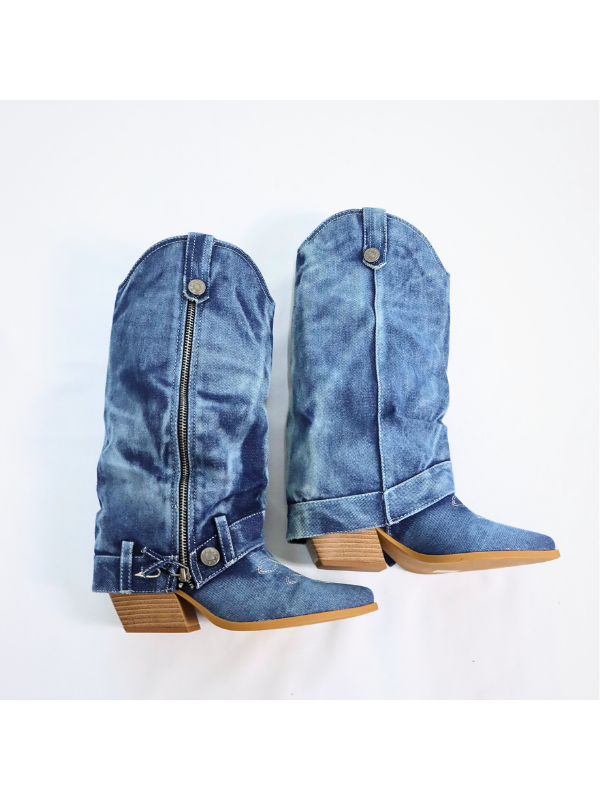 Botas altas de moda en denim con...