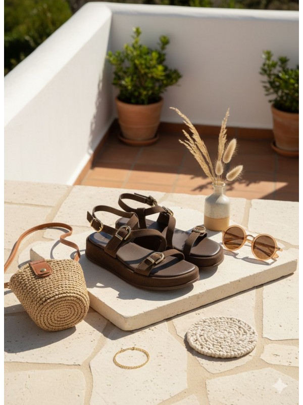 Sandalias planas marrones con correas...