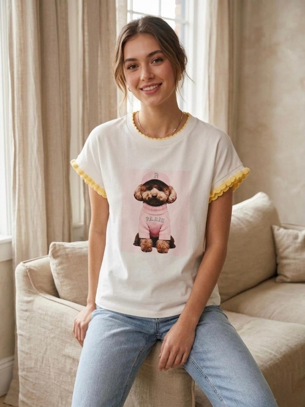 Camiseta Estampada con Volantes en...