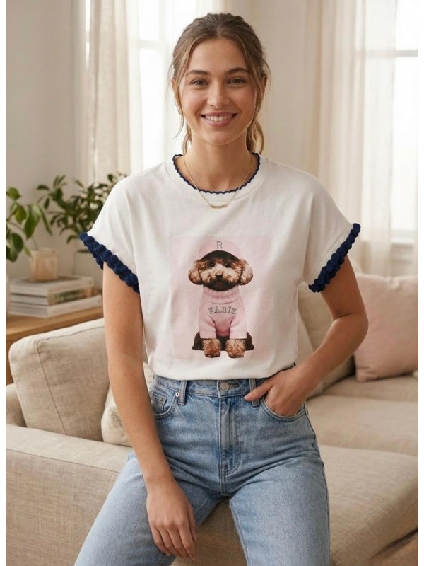 Camiseta Estampada con Volantes en...