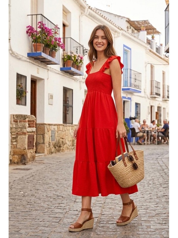 Vestido tobillero, top de tejido...