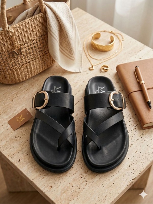 Sandalias planas tipo chancla con...