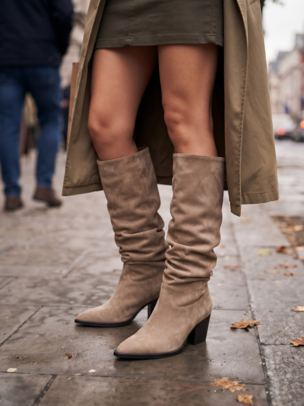 Bota cowboy alta de mujer con caña...