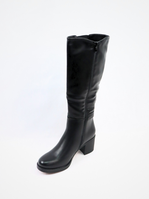 Botas efecto piel lisa con tacón - negro