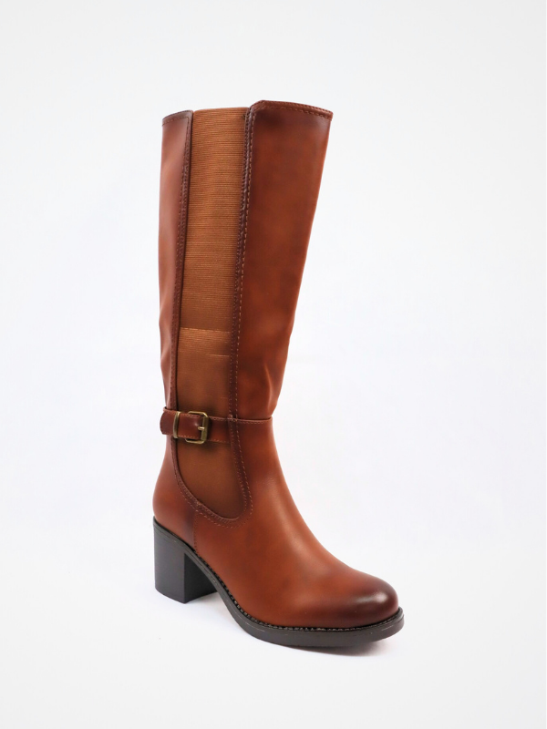 Botas efecto piel lisa con tacon - camel