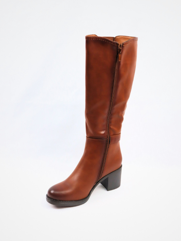Botas efecto piel lisa con tacon - camel