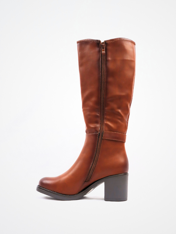 Botas efecto piel lisa con tacon - camel