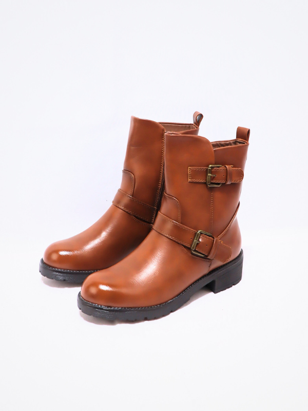 Botin con correas hebilla - camel