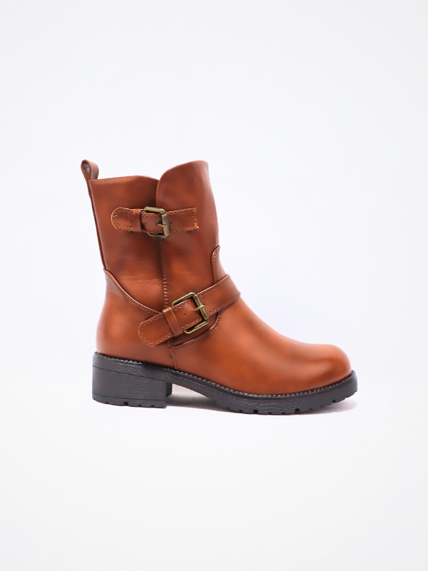 Botin con correas hebilla - camel