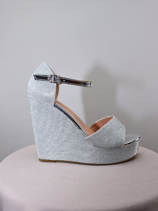 Sandalias cuña altas - plateado