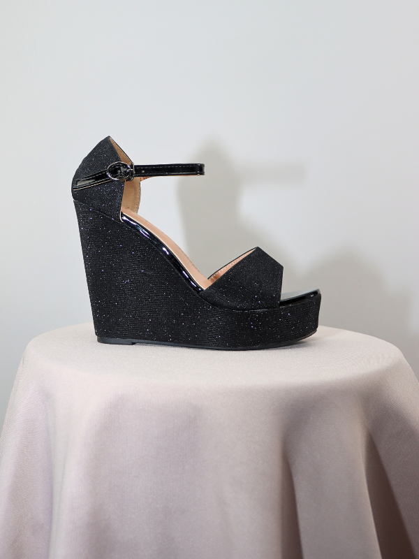 Sandalias cuña altas - negra