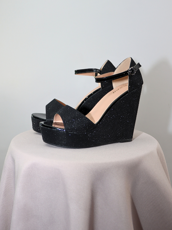 Sandalias cuña altas - negra