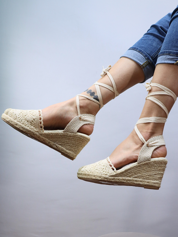 Sandalias  tiras espartos cuña con...