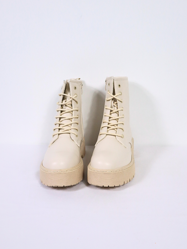 Botines beige con cordón y cremallera...