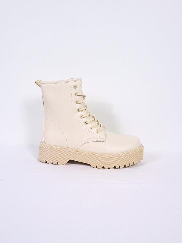 Botines beige con cordón y cremallera...