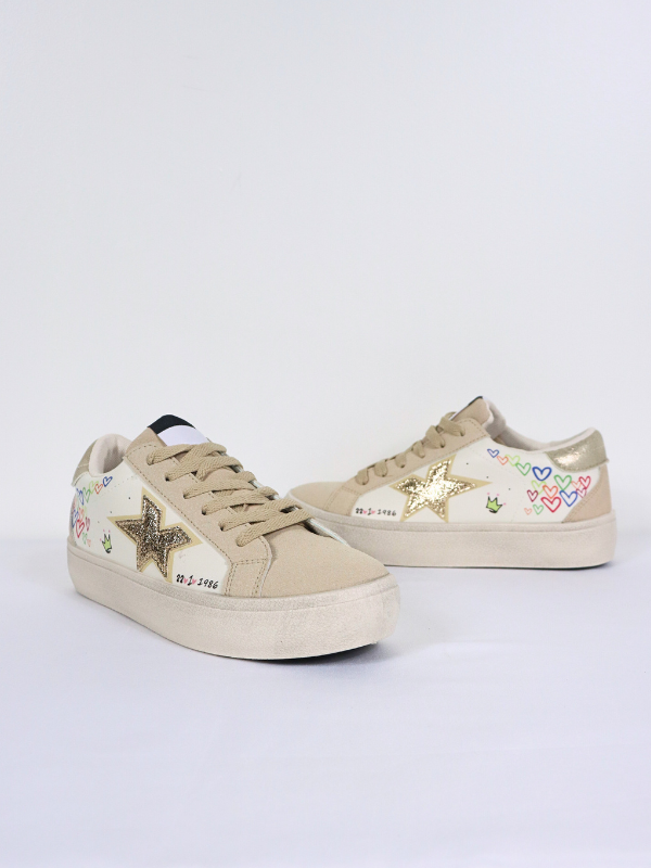 Zapatilla beige estrella oro