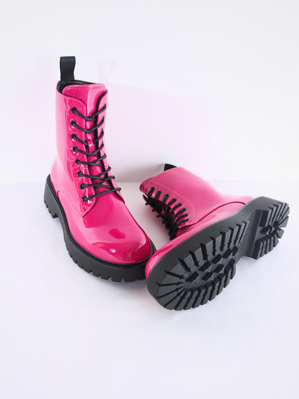 Pink patent boots